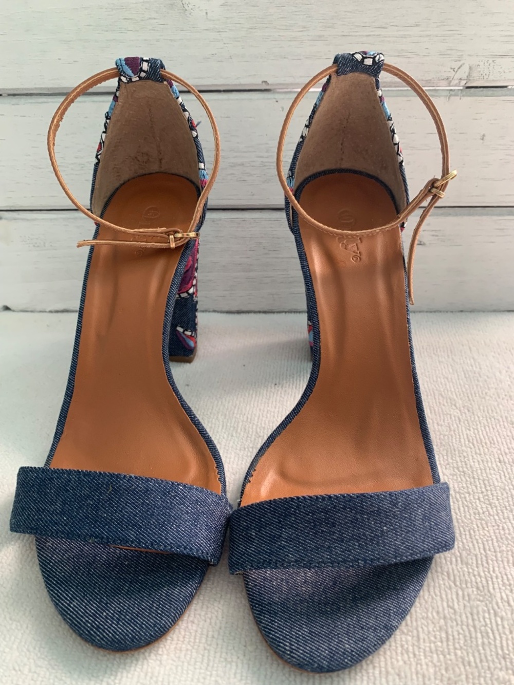Only Denim Embroidered Block High Heel Sandals Brazilian Statement Shoes 39 - Picture 4 of 6